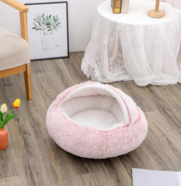 2 In 1 Dog And Cat Bed Pet Winter Bed Round Plush Warm Bed House Soft Long Plush Pets Bed Image