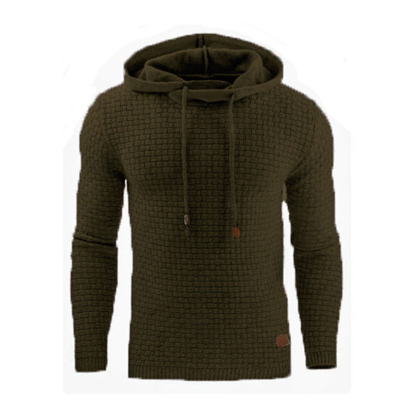 Men's Jacquard Sweater Long-sleeved Hoodie Warm Color Hooded Sweatshirt Jacket Image