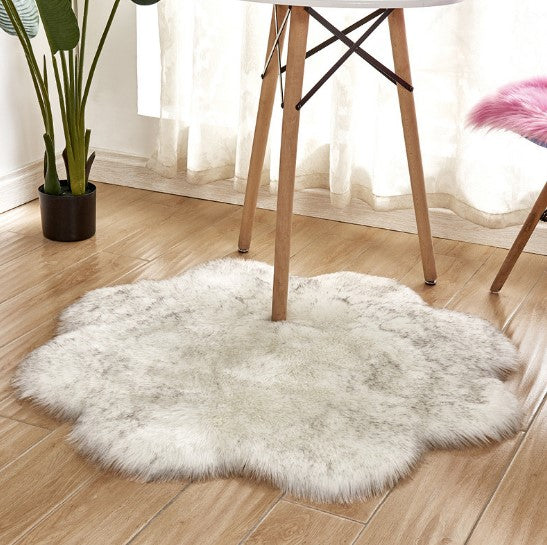 Artificial Woolen Carpet Rug Floral Shape Sheepskin Hairy Carpet Faux Mat Seat Pad Fur Warm Tapetes Floor Mat Soft Area Rug Image