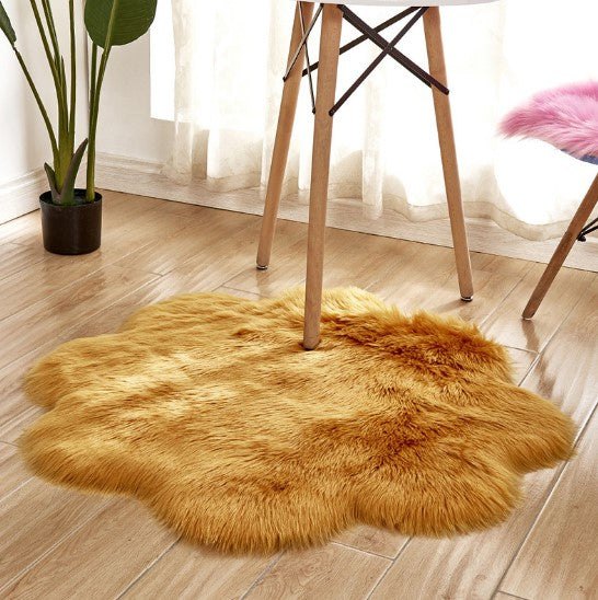 Artificial Woolen Carpet Rug Floral Shape Sheepskin Hairy Carpet Faux Mat Seat Pad Fur Warm Tapetes Floor Mat Soft Area Rug Image