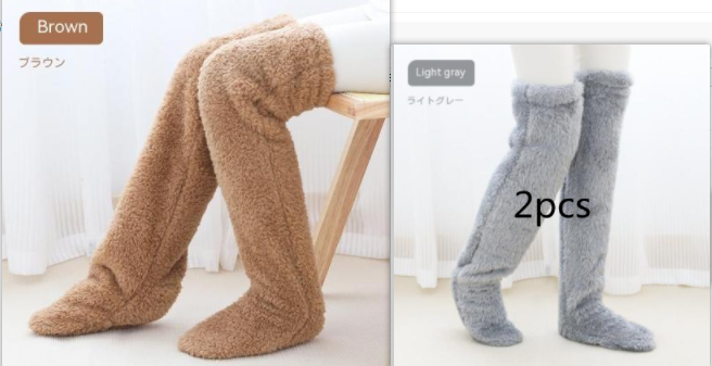 Over Knee High Fuzzy Long Socks Winter Warm Cold Leg Knee Joint Cold-proof Stockings Home Floor Sleeping Socks Image