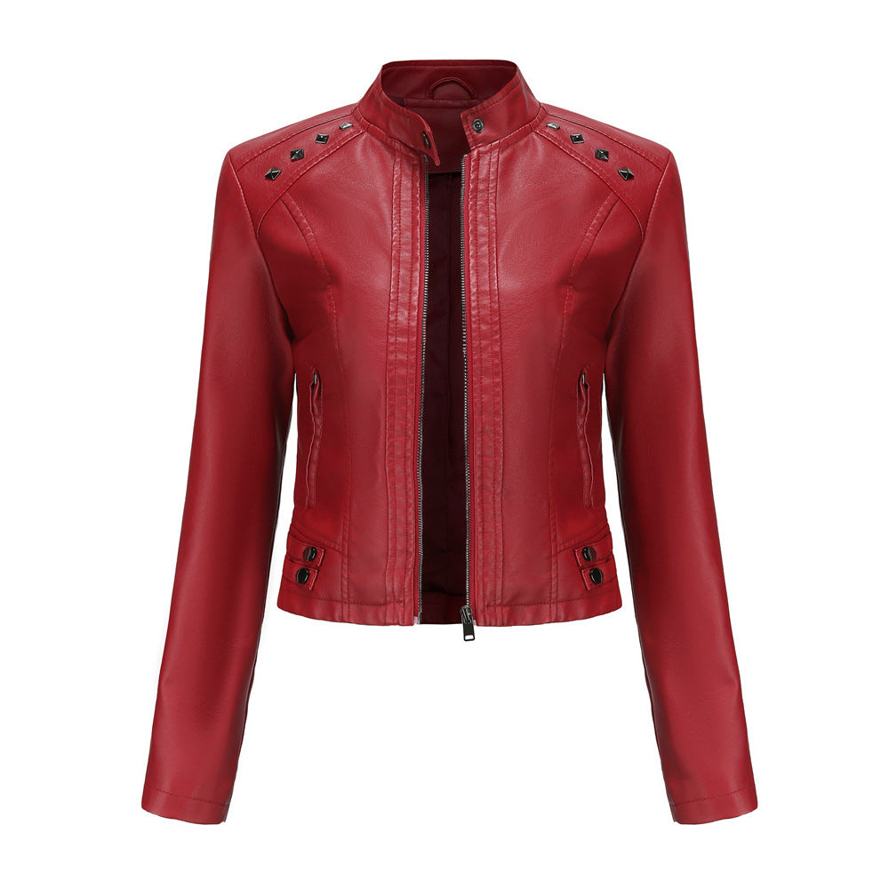 Studded Leather Women Short Jacket Long Sleeves Image