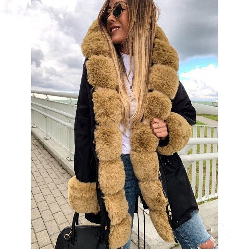 Winter mid-length pie overcoming thick fur collar furry coat women Image