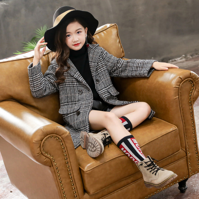 Gray plaid houndstooth coat for girls Image