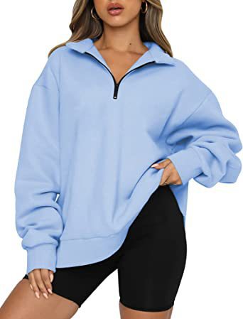 Women Sweatshirts Zip Turndown Collar Loose Casual Tops Clothes Image