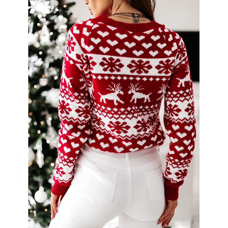 Christmas Elk Long Sleeve Knitted Sweater Image