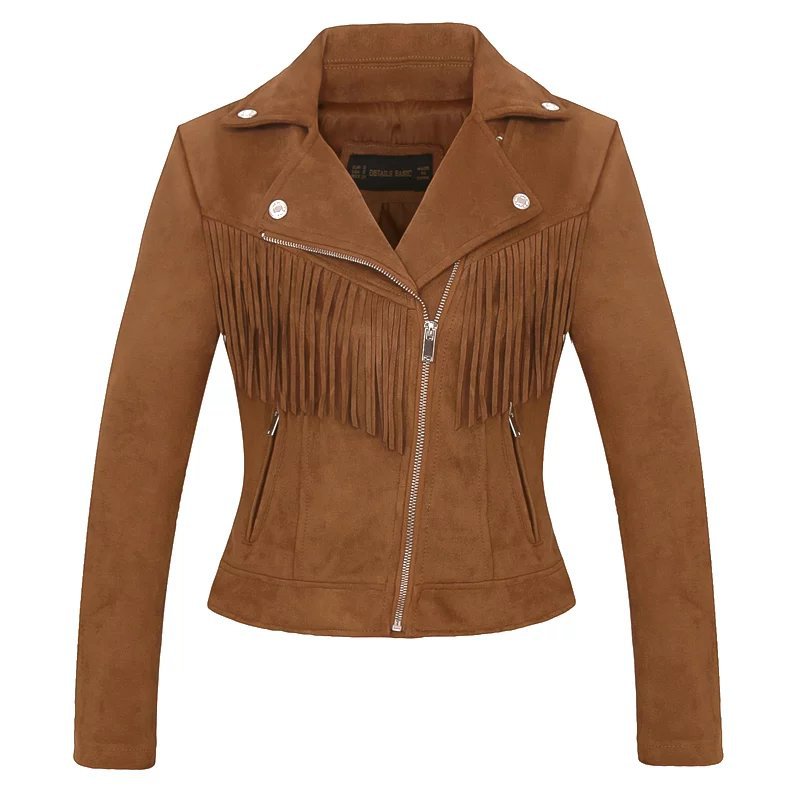 Factory direct selling women''s jacket autumn and winter European and American women''s Lapel tassel suede coat leather jacket women''s short Image