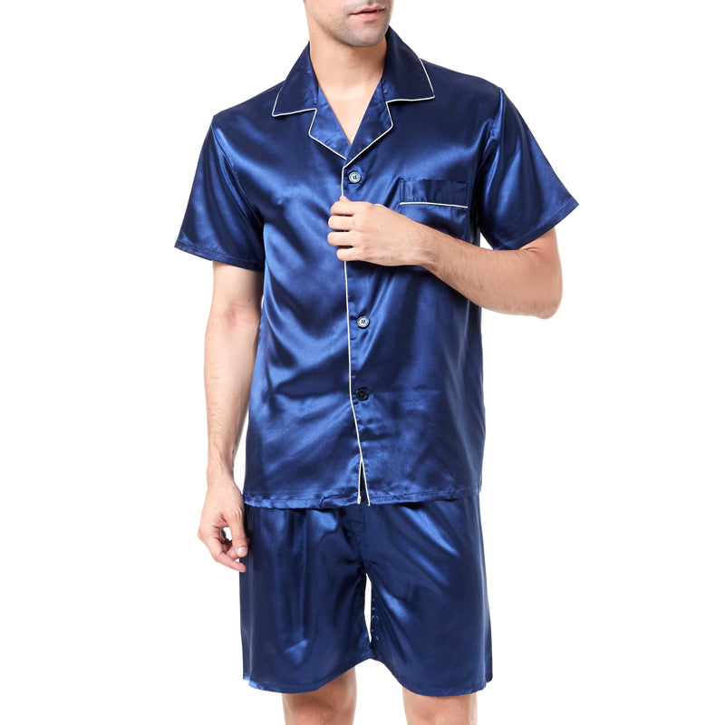 Men's Stain Silk Pajama Set Men Pajamas Silk Image