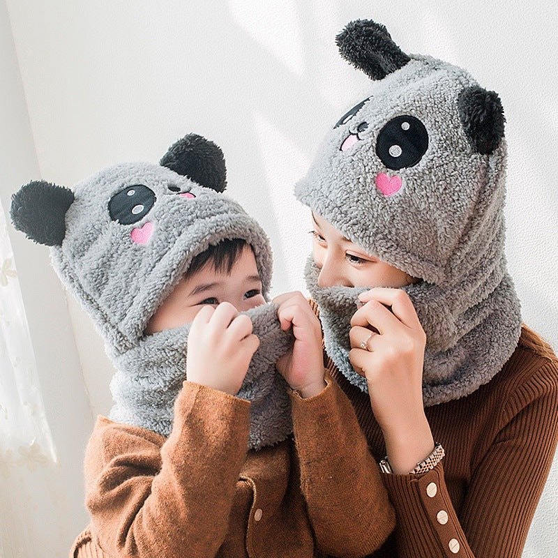 Winter boys and girls bib hat one-piece baby hat ear protection panda head hat Image