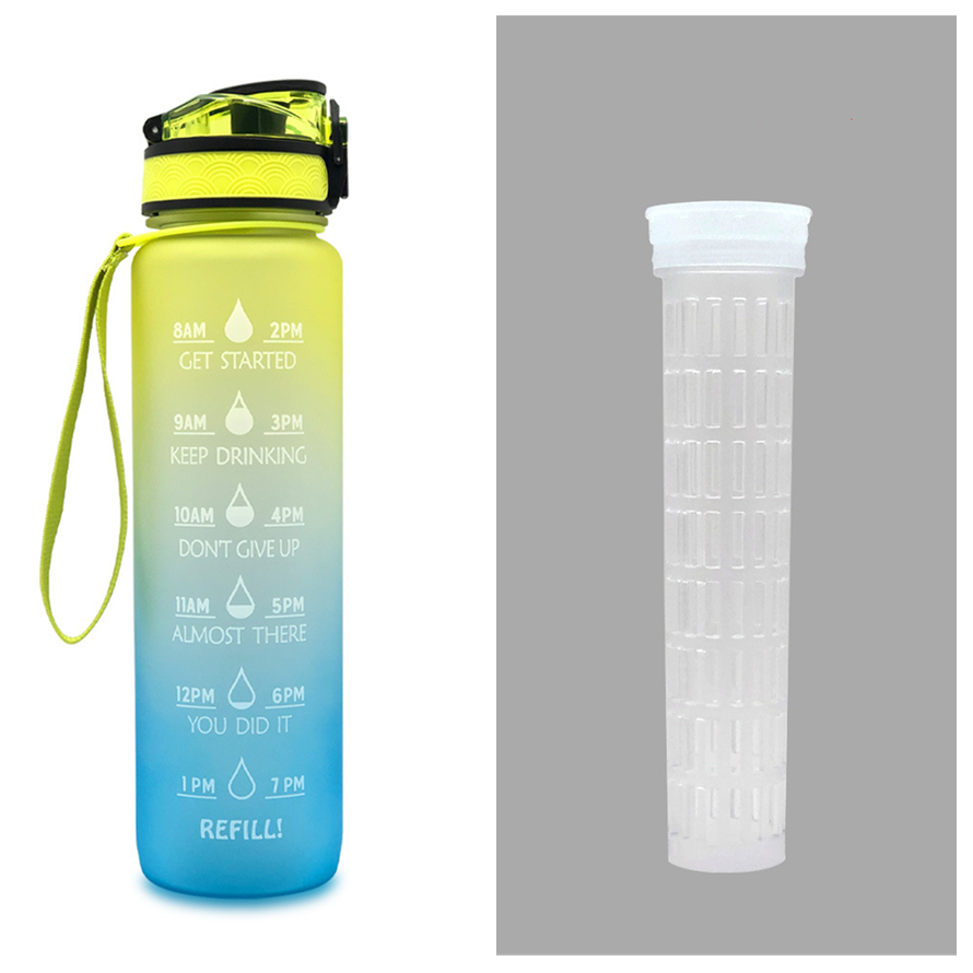 1L Tritan Water Bottle With Time Marker Bounce Cover Motivational Water Bottle Cycling Leakproof Cup For Sports Fitness Bottles Image