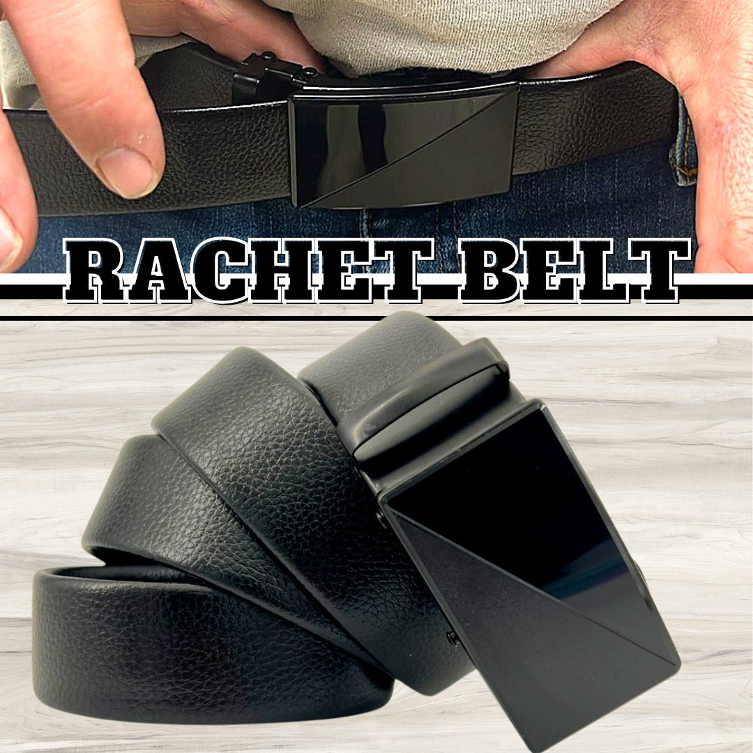 Microfiber PU Leather Ratchet Belt Belts For Men Adjustable Slide Buckle Black Image