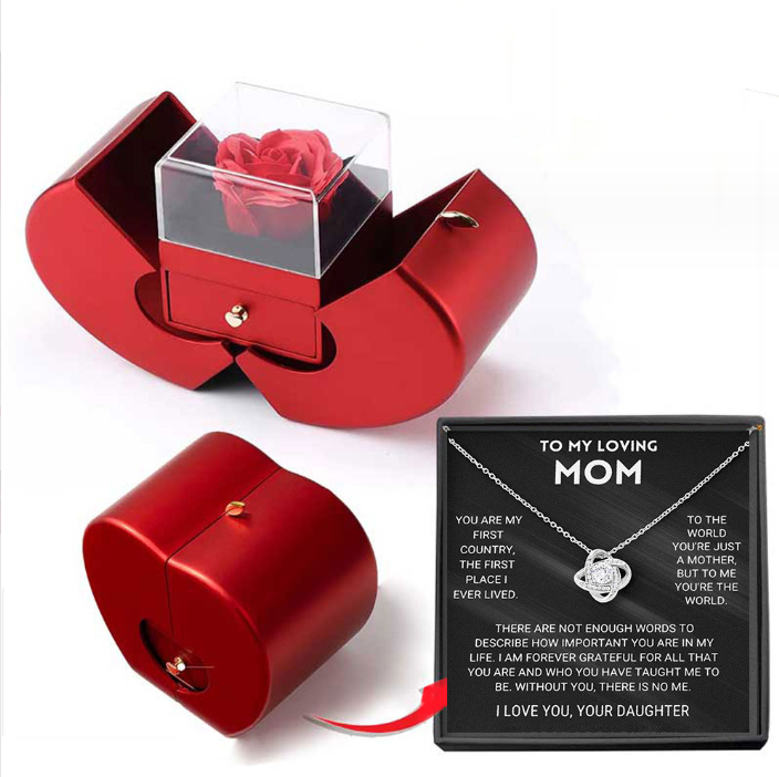 Fashion Jewelry Box Red Apple Christmas Gift Necklace Eternal Rose For Girl Mother's Day Valentine's Day Gifts With Artificial Flower Rose Flower Jewelry Box Image