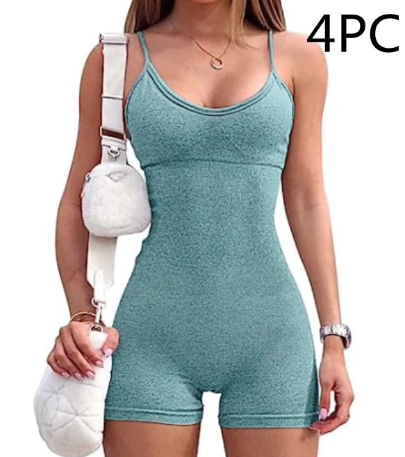 Spaghetti Strap Shorts Jumpsuit Sports Yoga Workout Tight Romper Women Fashion Fitness Sportwear Image