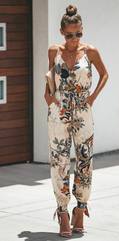 Women's Jumpsuit Flowers Print Spaghetti Strap Romper Image