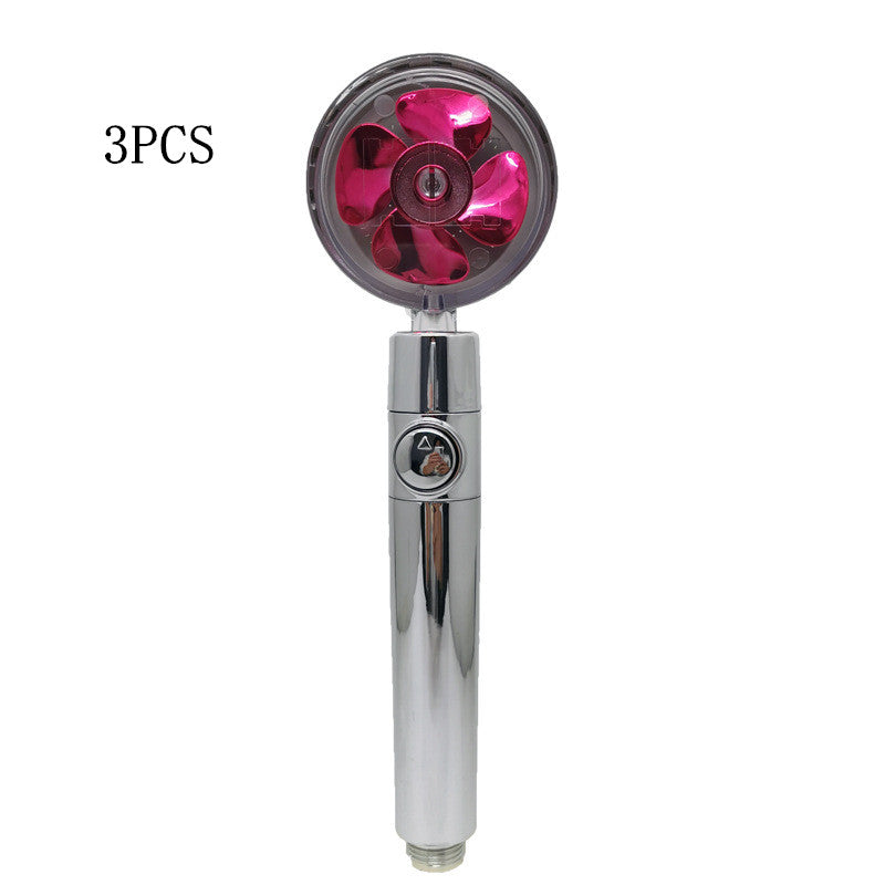 Propeller Driven Shower Head With Stop Button And Cotton Filter Turbocharged High Pressure Handheld Shower Nozzle Image