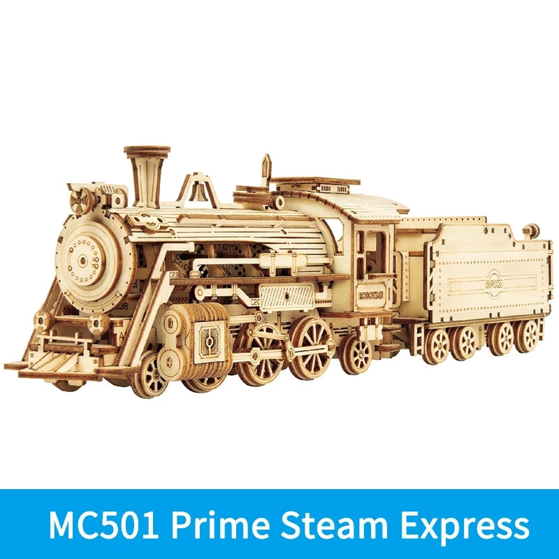 Robotime ROKR Train Model 3D Wooden Puzzle Toy Assembly Locomotive Model Building Kits for Children Kids Birthday Christmas Gift Image