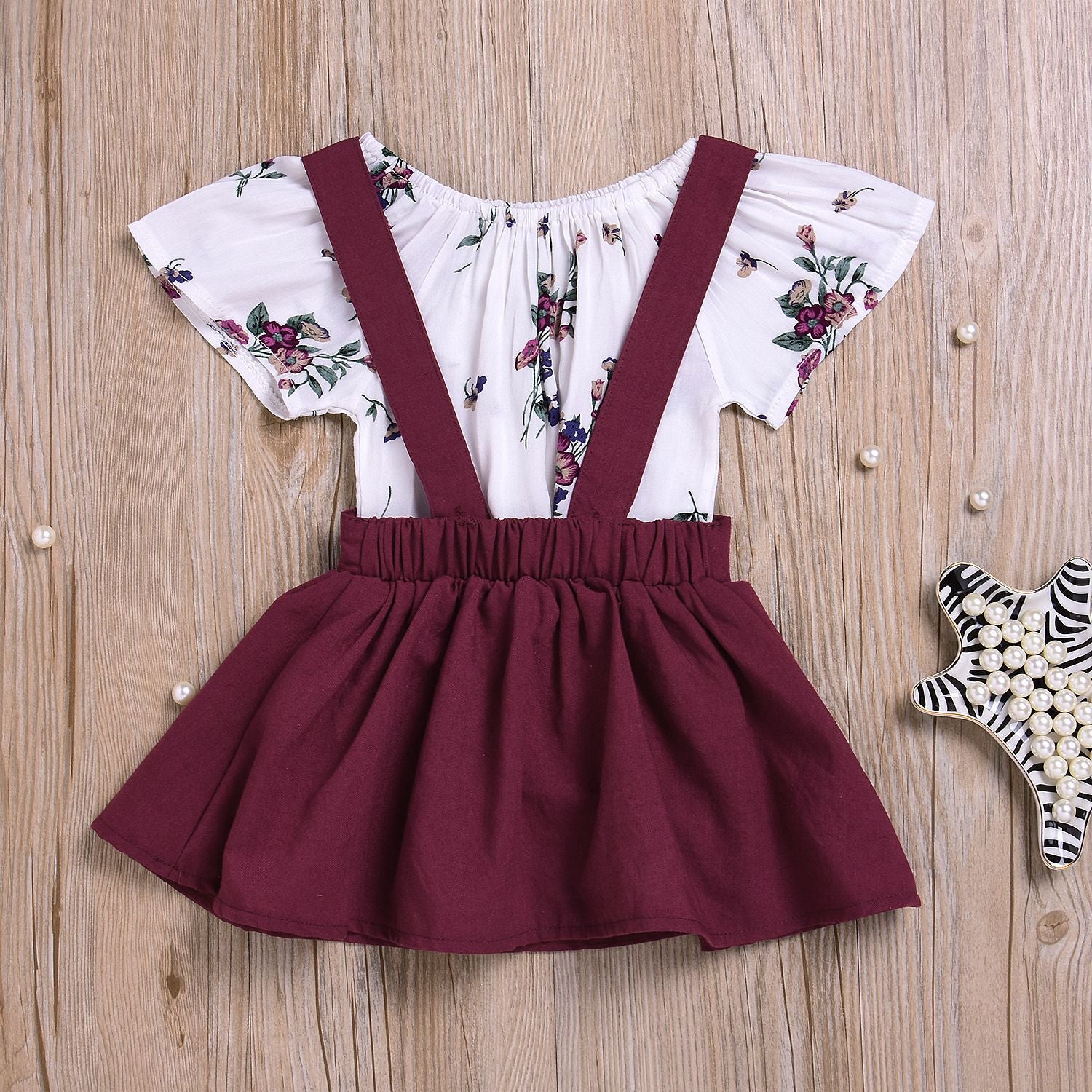 Patricia Floral Set  Toddler Kids Baby Girls Floral Romper Suspender Skirt Overalls 2PCS Outfits Baby Clothing Image