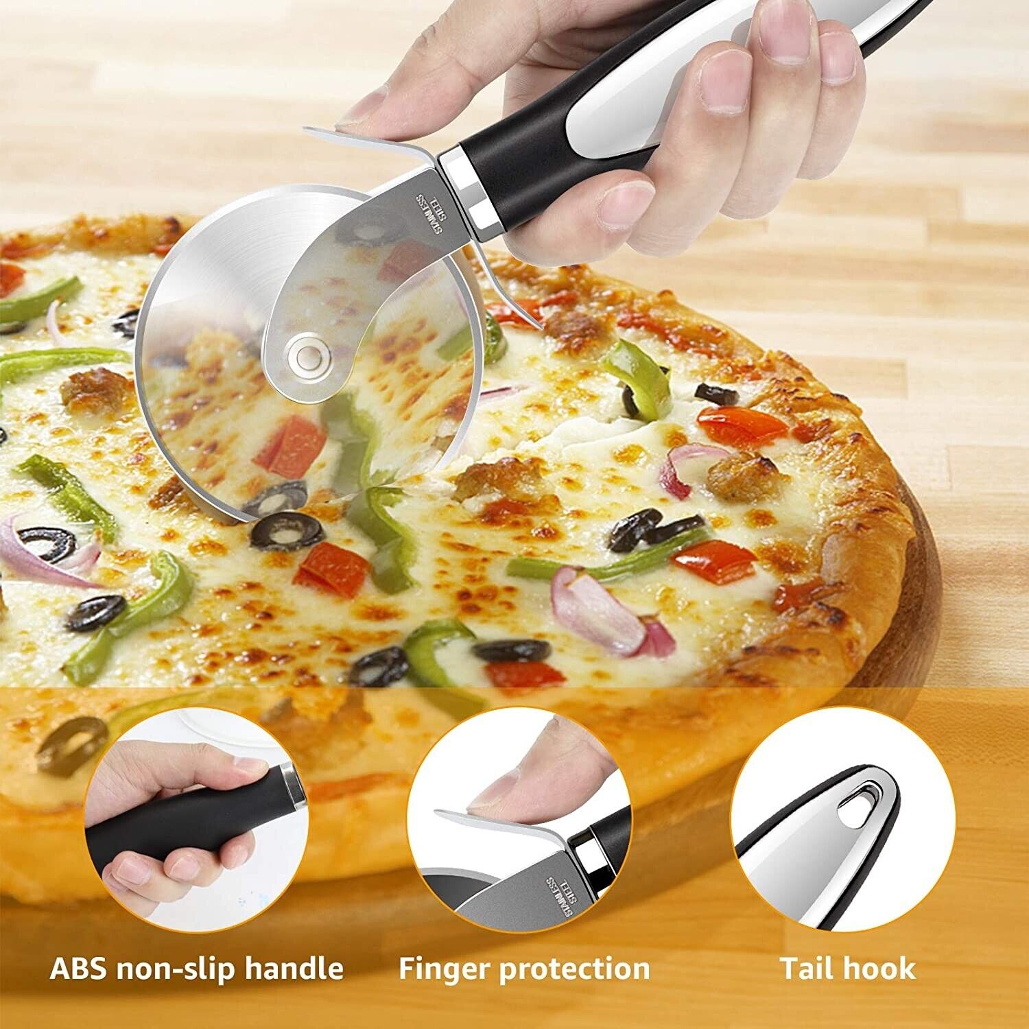 Pizza Cutter Wheel Kitchen Pizza Slicer Cutting Tool Stainless Steel Easy To Cut Image