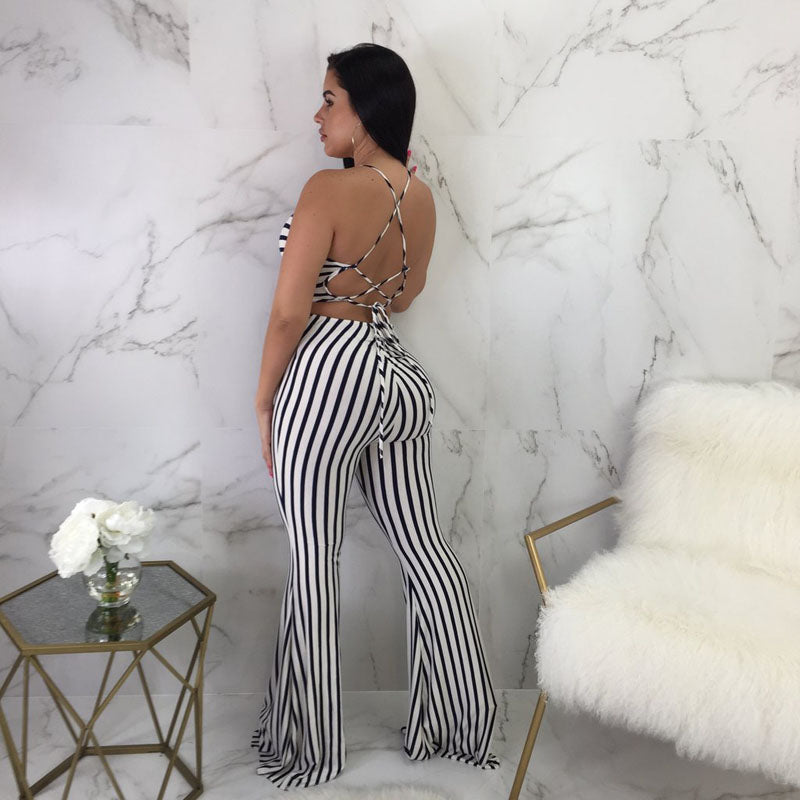 Striped slim-fit jumpsuit women Image