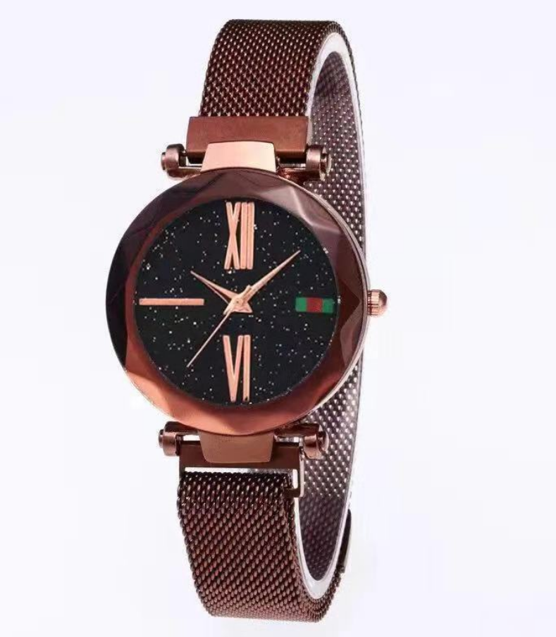 Luxury Women Watches Mesh Ladies Clock Magnet Buckle Starry Diamond Geometric Surface Quartz Wristwatch Image