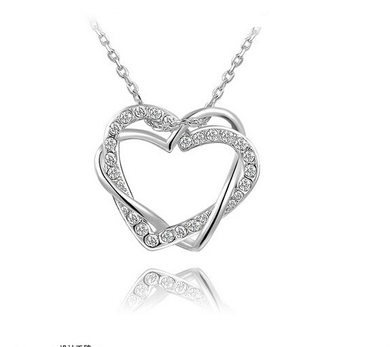 Yiwu Fashion Jewelry Factory Jewelry Customized Double Diamond Heart Necklace Earring Set Image