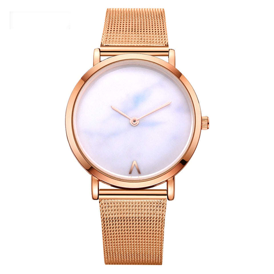 Vansvar fashion brand silver and gold mesh band creative marble wristwatch casual women quartz watches gift relogio feminino Image