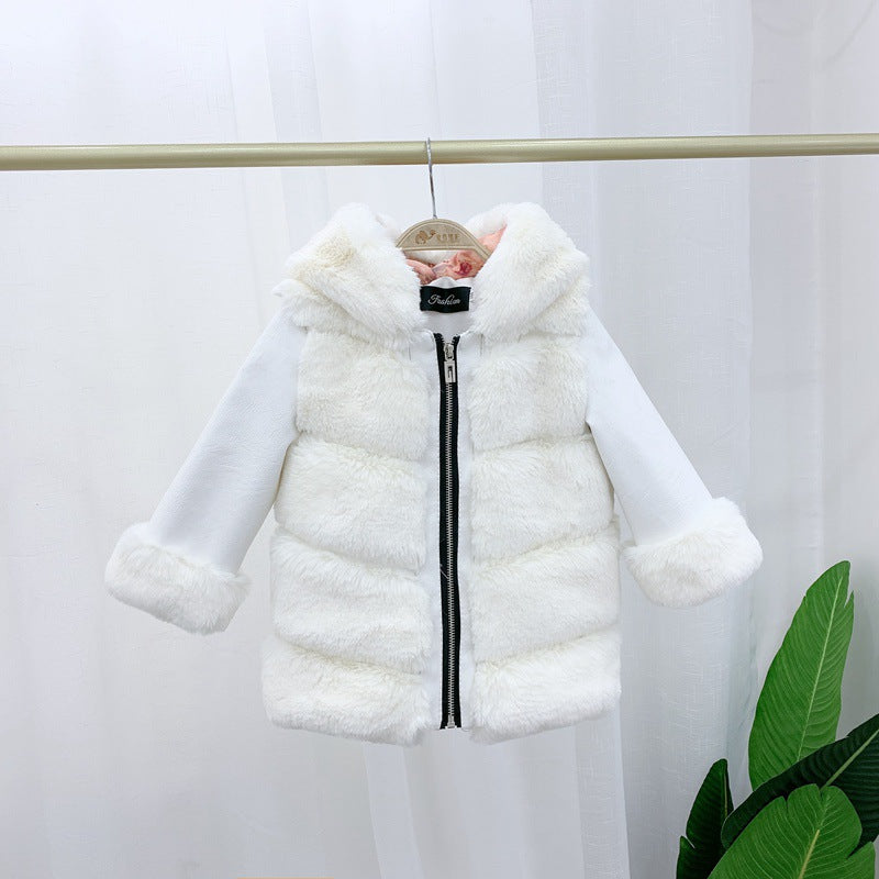 Children's Cotton Coat Rex Rabbit Hooded Faux Fur Coat Image