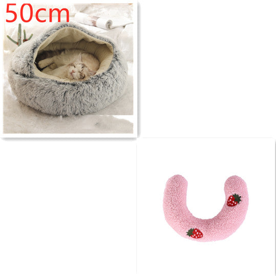 2 In 1 Dog And Cat Bed Pet Winter Bed Round Plush Warm Bed House Soft Long Plush Pets Bed Image