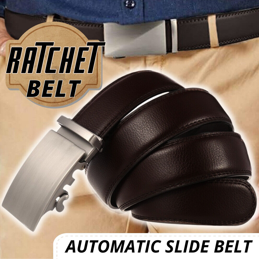 Microfiber Leather Mens Ratchet Belt Belts For Men Adjustable Automatic Buckle Dark Brown Image