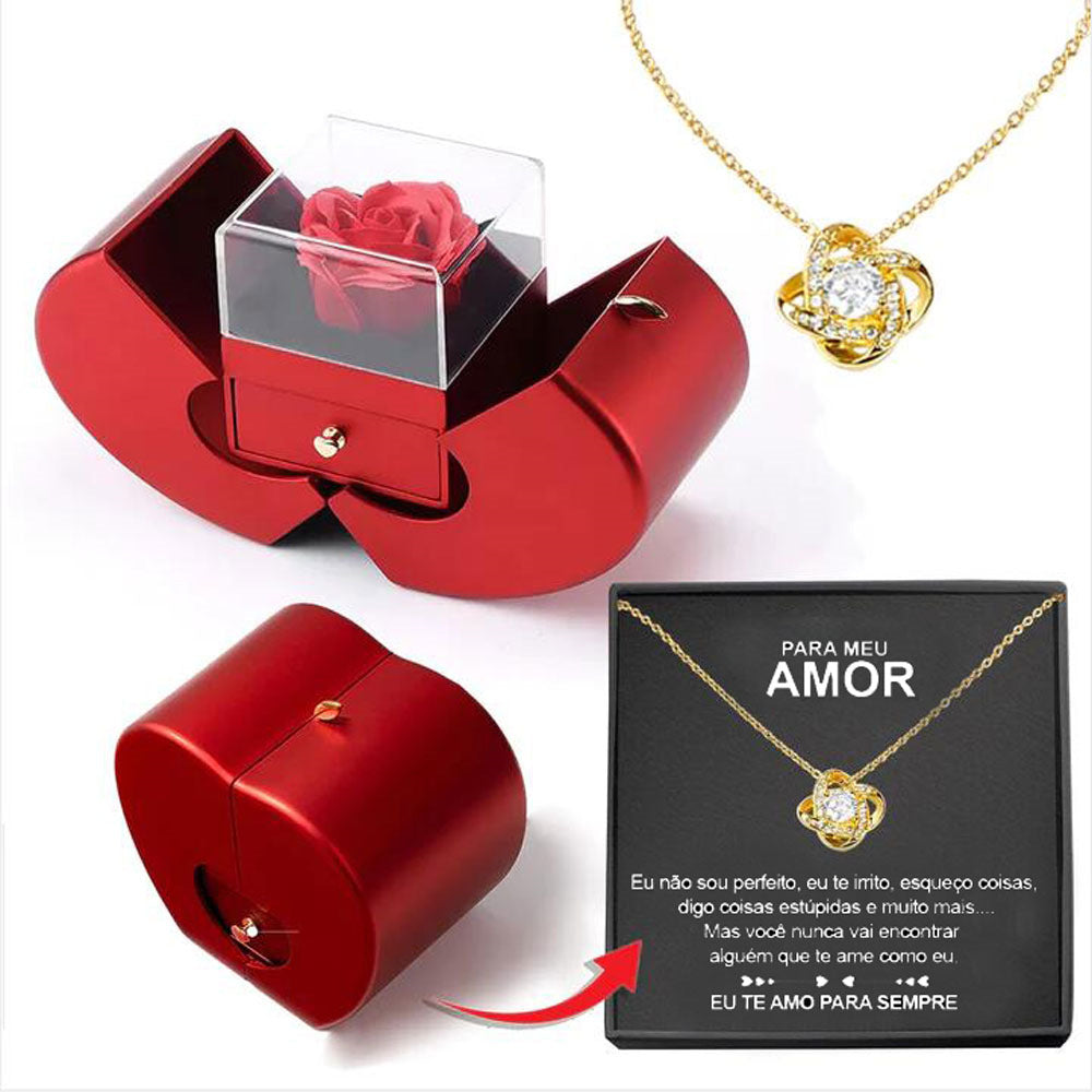 Fashion Jewelry Box Red Apple Christmas Gift Necklace Eternal Rose For Girl Mother's Day Valentine's Day Gifts With Artificial Flower Rose Flower Jewelry Box Image