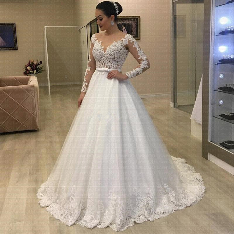 Applique Long Sleeve Wedding Dress Wedding Dress Bridal Gown Image