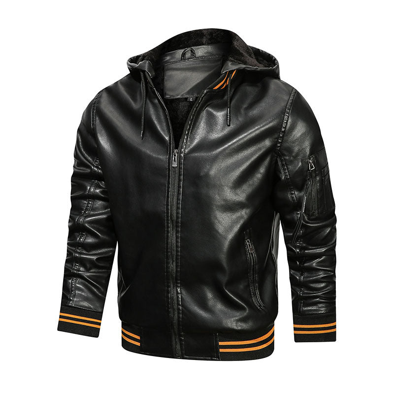 Men's Jacket Spot Hooded Multi-pocket Leather Jacket Men Image