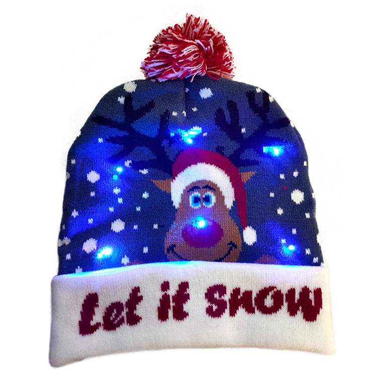 LED Christmas Hat Sweater Knitted Beanie Christmas Light Up Knitted Hat Christmas Gift  Kids Xmas New Year Decorations Image