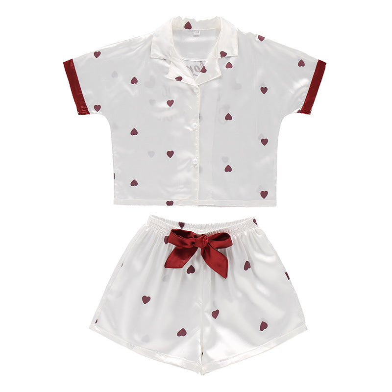 Girls Summer Cartoon Pajamas Short-sleeved Shorts Two-piece Suit Image