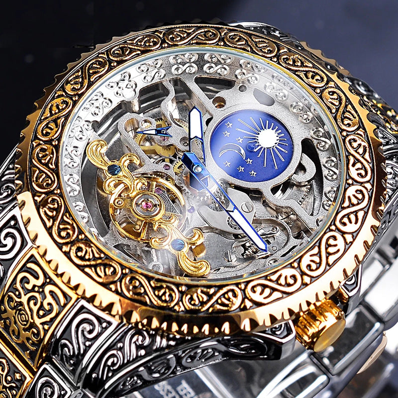 Forsining Skeleton Carved Tourbillon Mechanical Watches Luxury Men's Wristwatch Image