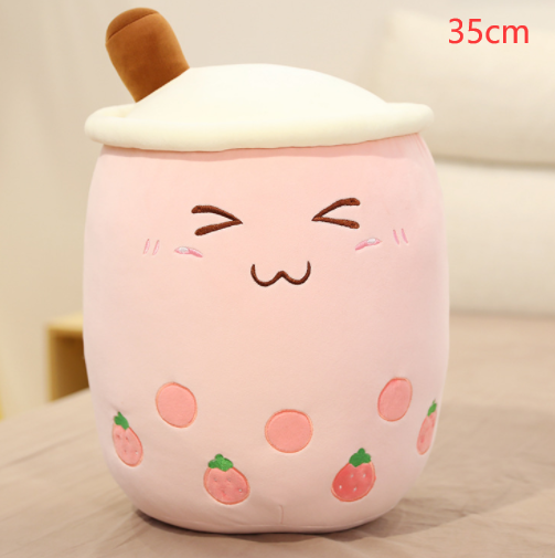 Cute Fruit Drink Plush Stuffed Soft Strawberry Milk Tea Plush Boba Tea Cup Toy Bubble Tea Pillow Cushion Kids Gift Image