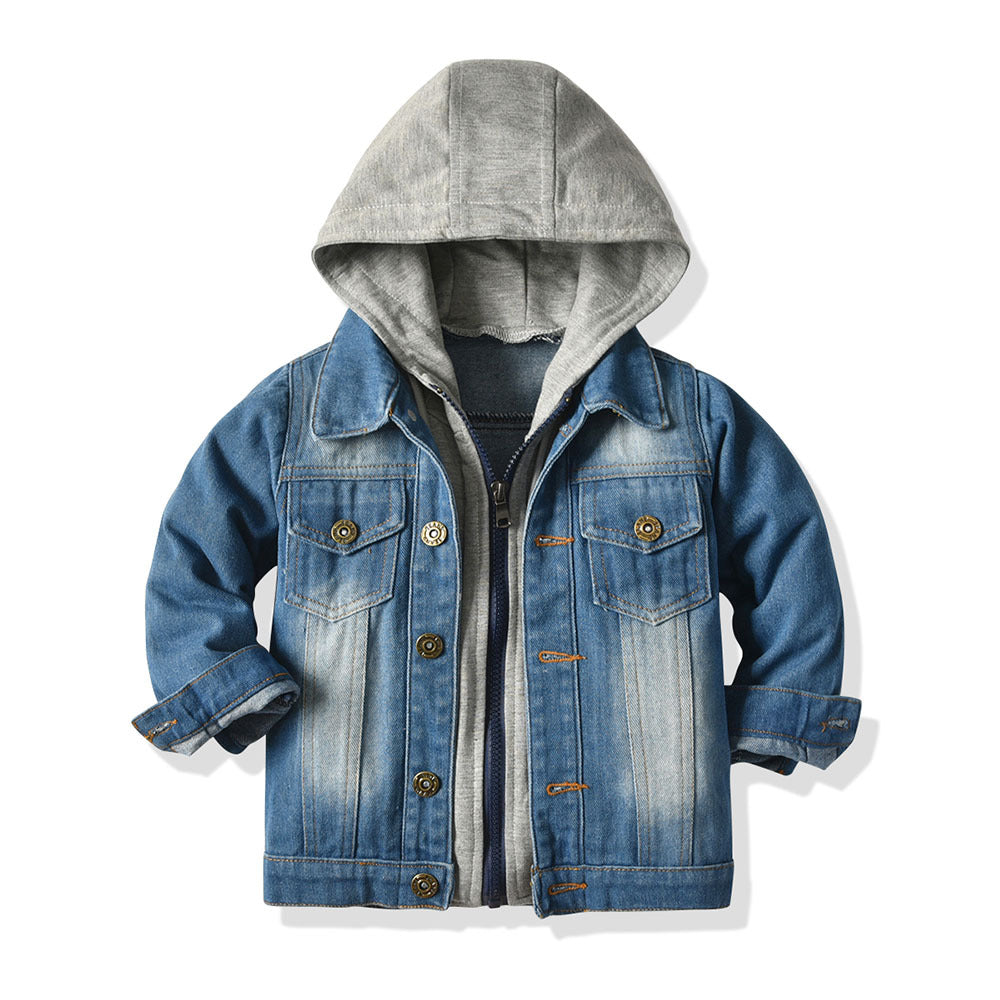 Children's Fake Two-piece Denim Jacket, Children's Hooded Fashion Casual Top Image