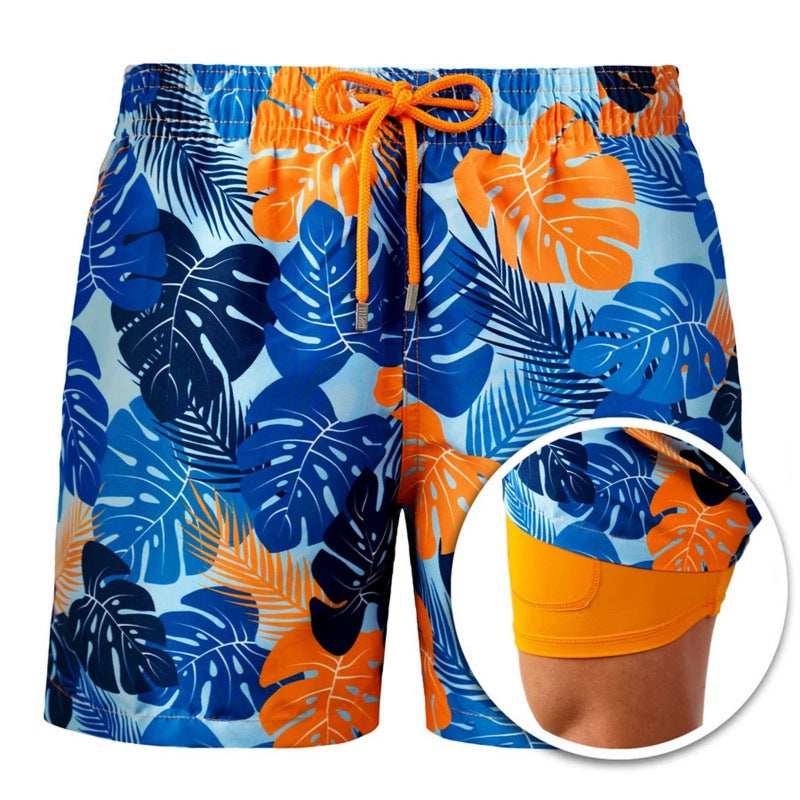 Men's Printed Beach Shorts Sports Double Layer Shorts Summer Image