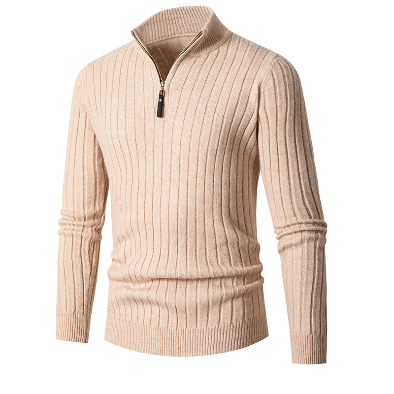 Men's Long-sleeved Half-turtleneck Zip-up Sweater Image