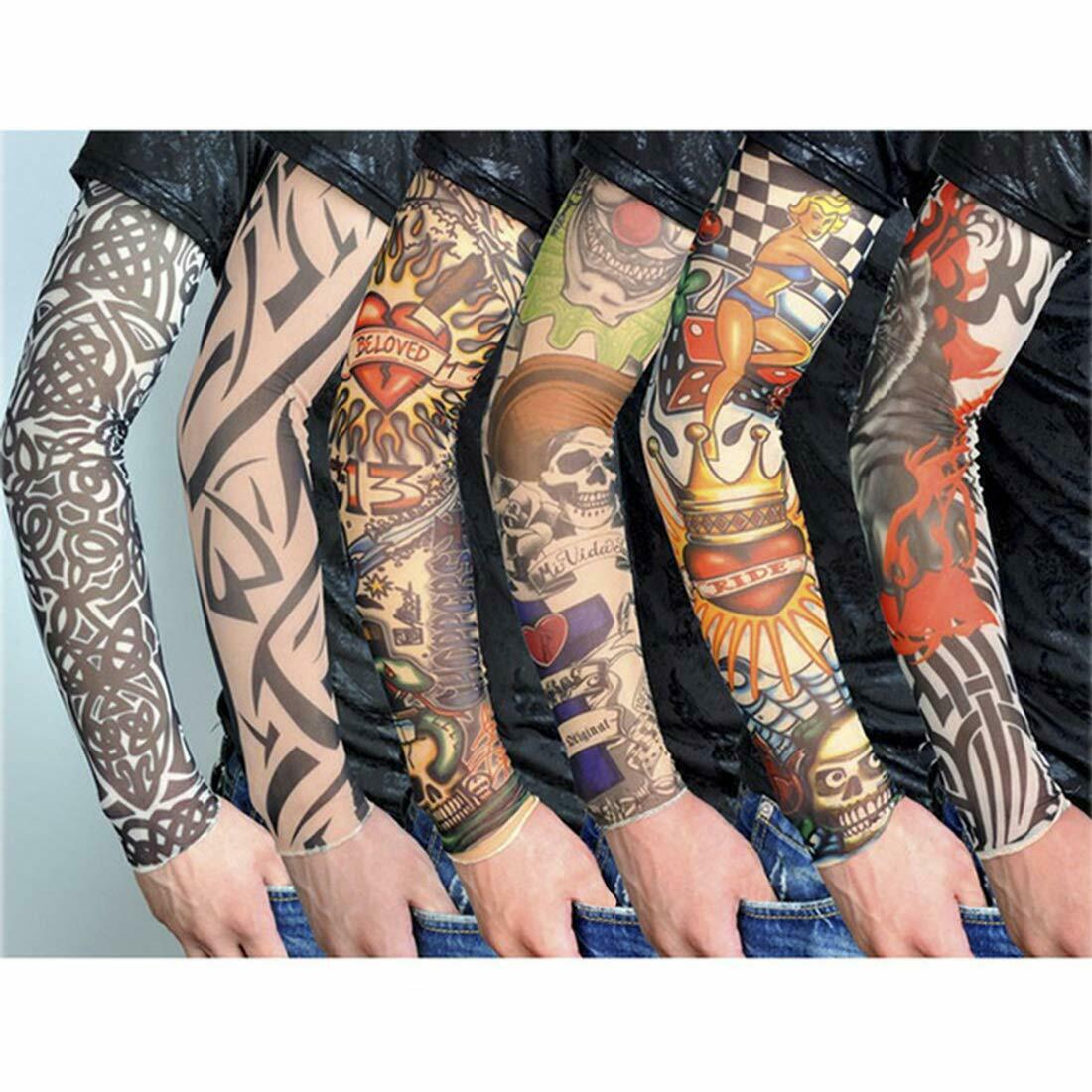 Fake Temporary Tattoo Sleeve Full Arm Cover UV Sun Protection Outdoor Sports 6pc Image