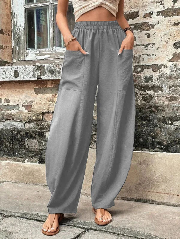 Women's Harem Pants With Pockets High Waisted Casual Beach Pants Loose Trousers Summer Image