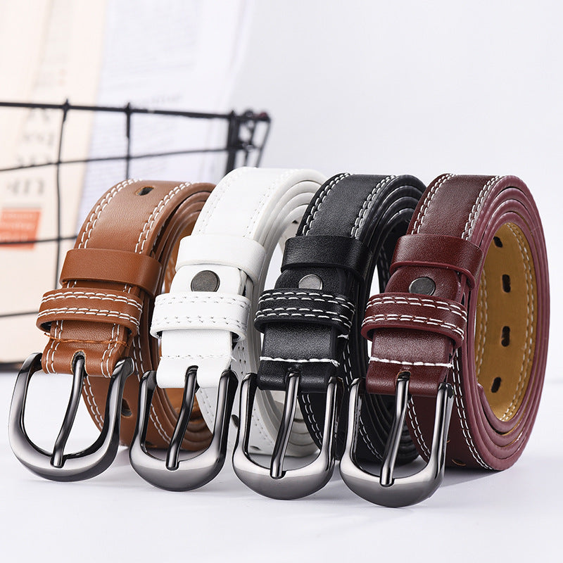 Two-line Men's And Women's Belts Young Students Hollow Out All-match Thin Trousers Belts Korean Denim Dress Belts Image