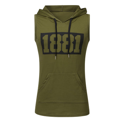 Men's Sleeveless Vest Letter Printed Hoodie Sports Tops