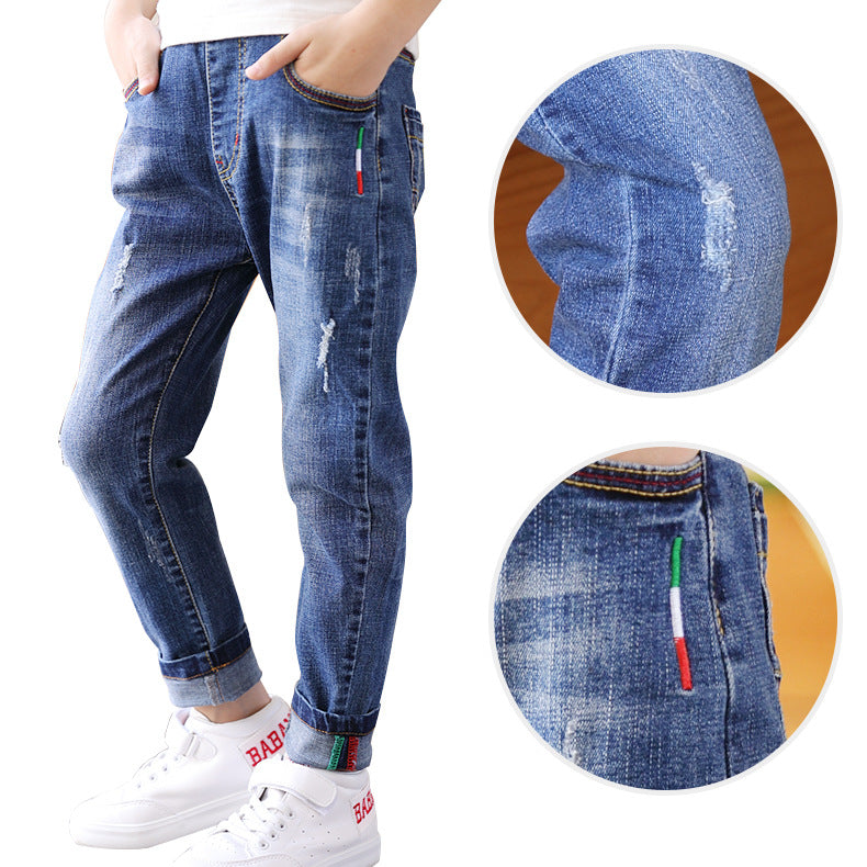 Boys' denim trousers, new style, big children's trousers, spring and autumn children's trousers Image