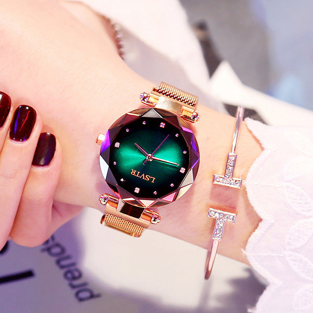 Rose Gold Women Watches Fashion Diamond Ladies Starry Sky Magnet Watch Waterproof Female Wristwatch Image