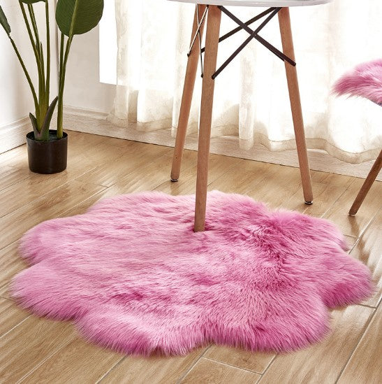 Artificial Woolen Carpet Rug Floral Shape Sheepskin Hairy Carpet Faux Mat Seat Pad Fur Warm Tapetes Floor Mat Soft Area Rug Image