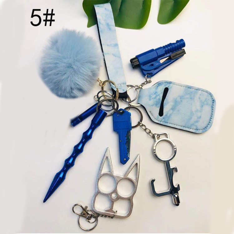 Self Defense Keychain Suit Personal Keychain For Girls Women Safety Key Ring With Hand Sanitizer Bottle Holder Pompom Whistle Image