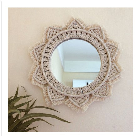 Sunflower. INS Scandinavian Girl Heart Mirror Handmade Tapestry Cosmetic Mirror Ring Home Decoration Image