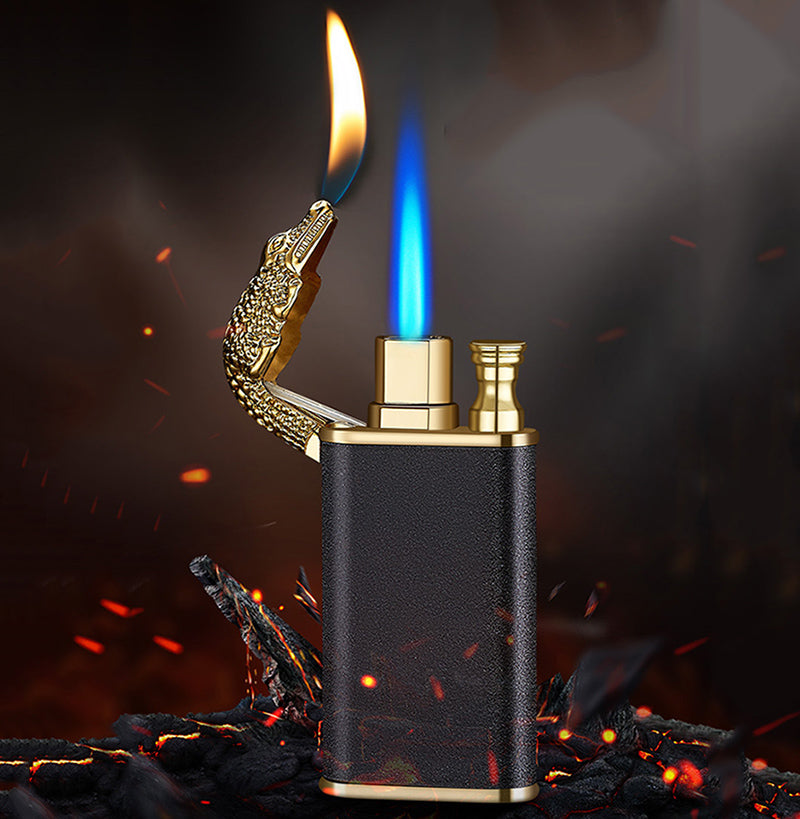 Creative Blue Flame Lighter Dolphin Dragon Tiger Double Fire Metal Winproof Lighter Inflatable Lighter Image