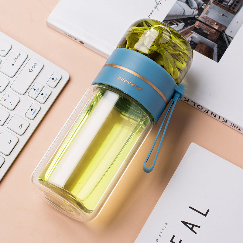 Glass Water Bottle With Tea Infuser Filter Tea Separation Double Wall Glass Bottle Leakproof Water Bottle Image